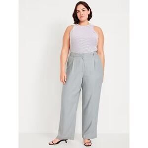 NEW Old Navy Linen Taylor Wide-Leg Trouser Pants Silver Sage XL